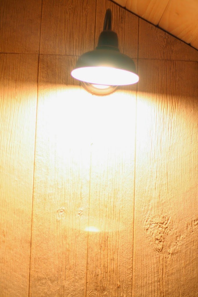 Light from the small cottage bathroom