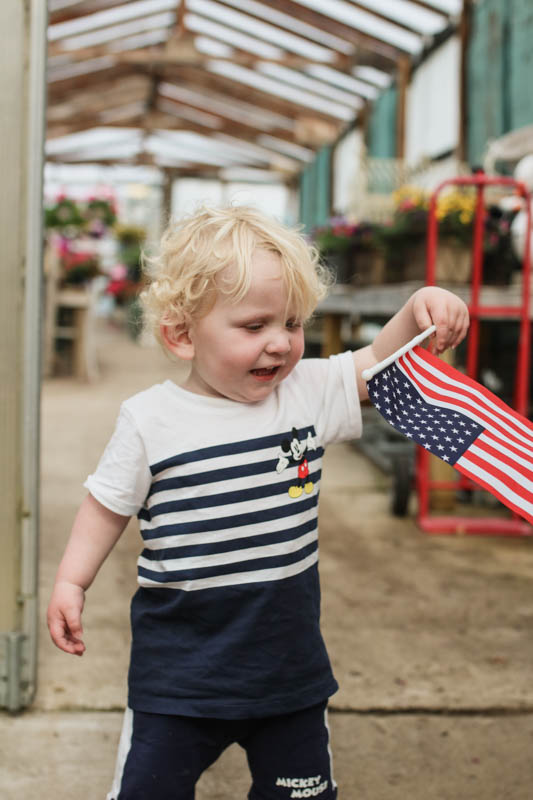 Otto with American Flag at a greenhouse