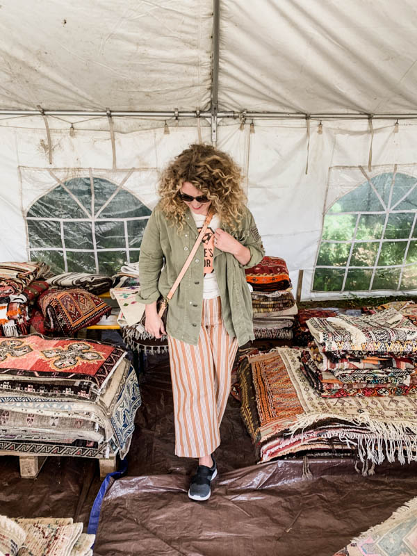 Layers of turkish rugs at Brimfield Antique Show 