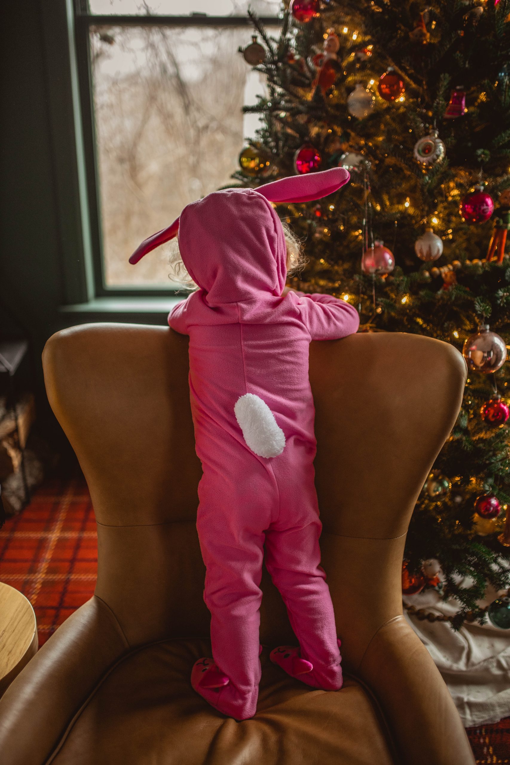 A christmas Story Pink Bunny Suit with toddler 