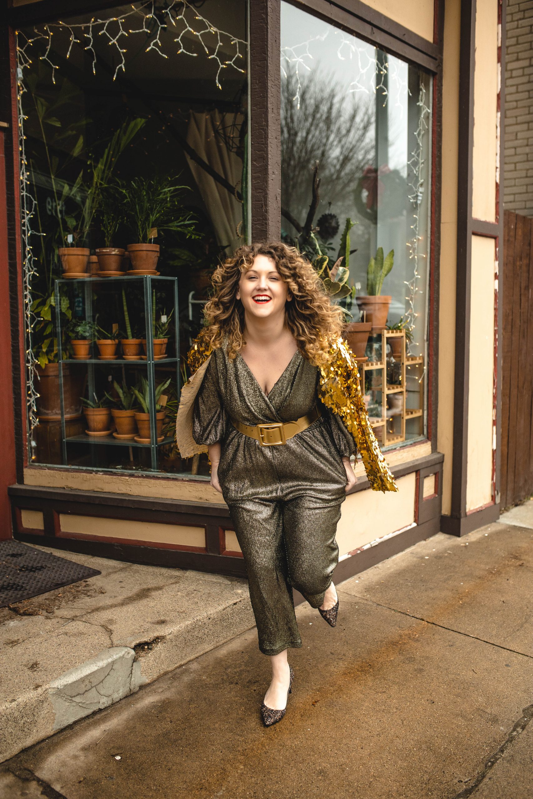 Gold Lame Jumpsuit from Anthropologie 