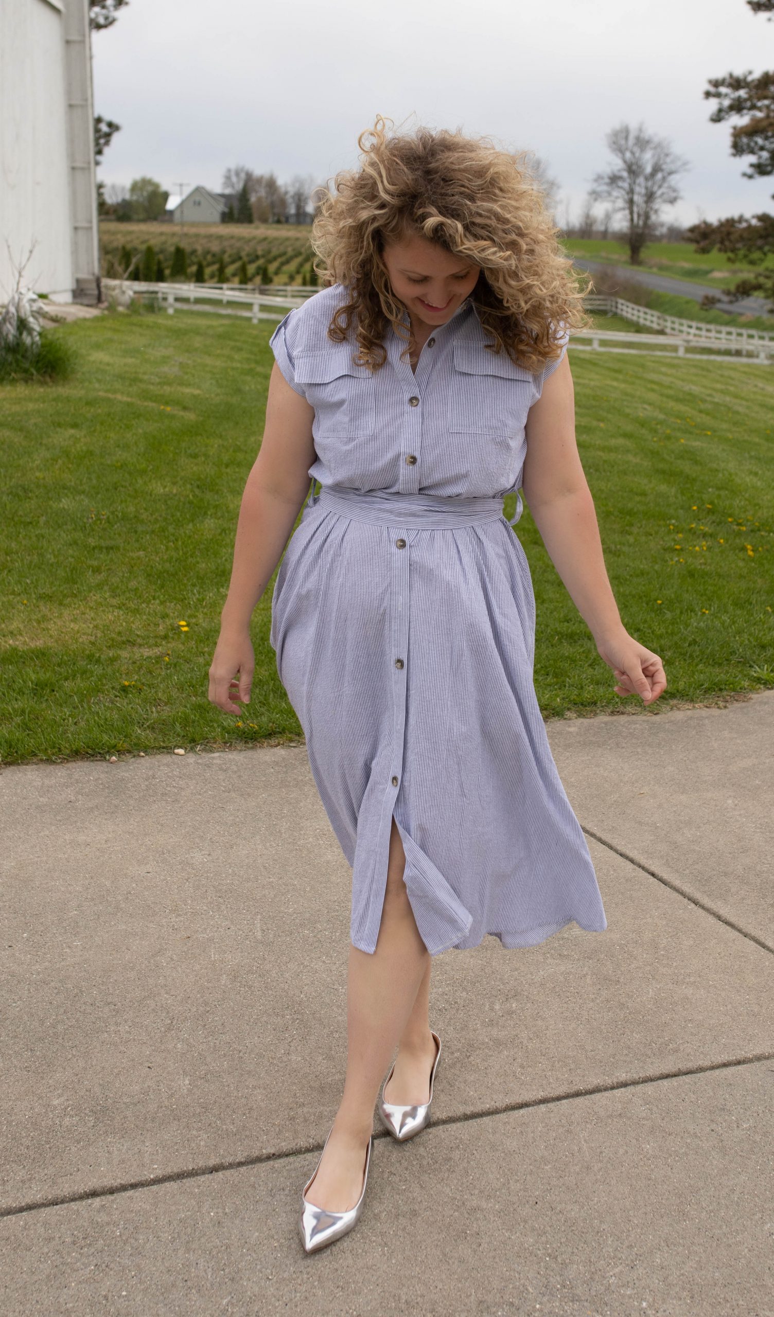 The Found cottage button up stripe picnic dress