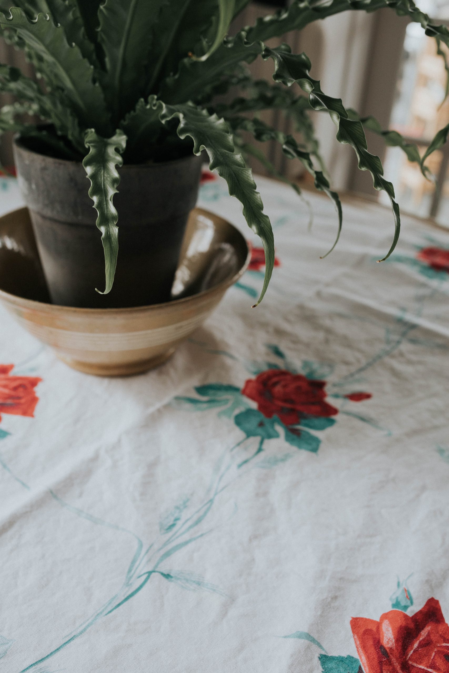 Vintage Tablecloth with Rose Pattern