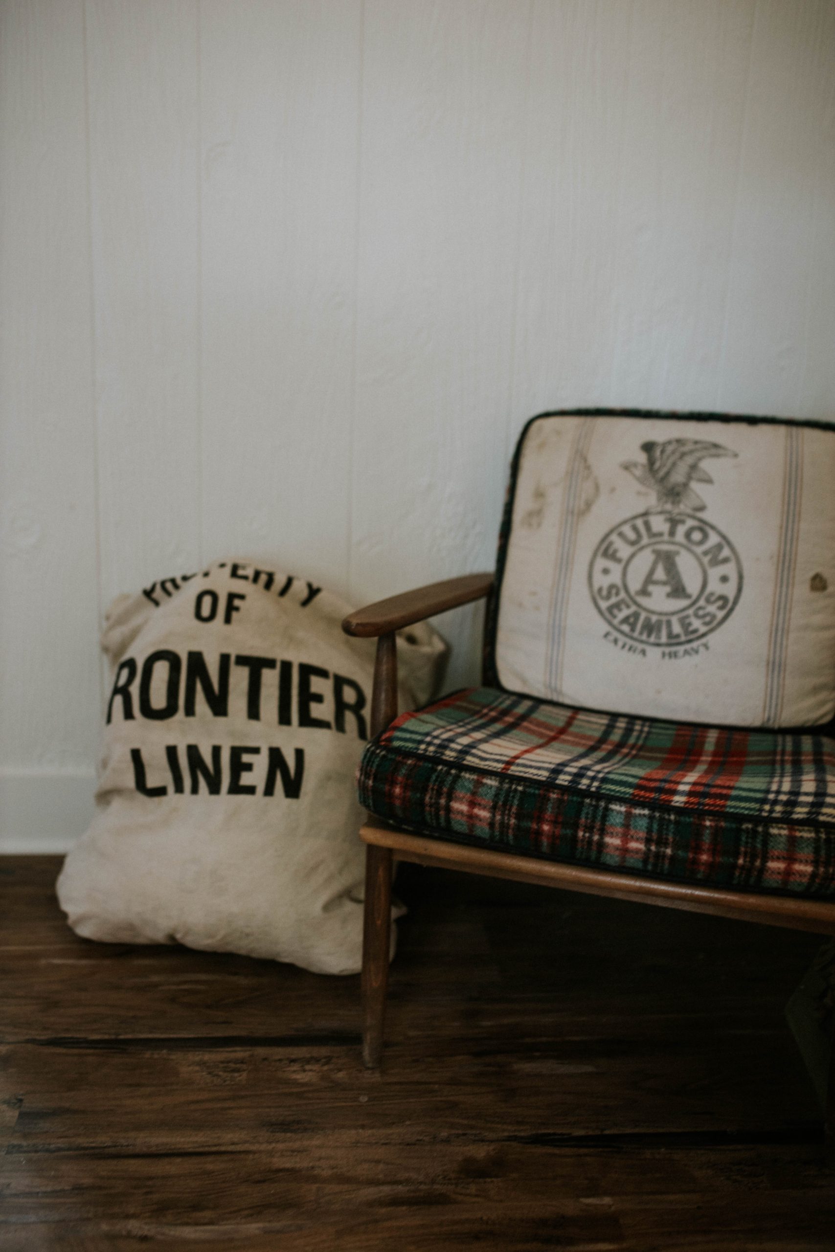 Vintage linen Laundry Bag 